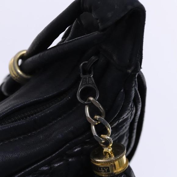 BALLY Shoulder Bag Leather Black Gold Auth EC277